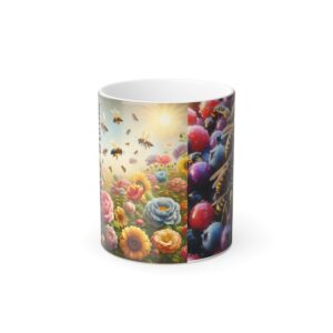 Color Morphing Mug - Floral Bees & Berries Design | Fun Coffee Cup for Nature Lovers